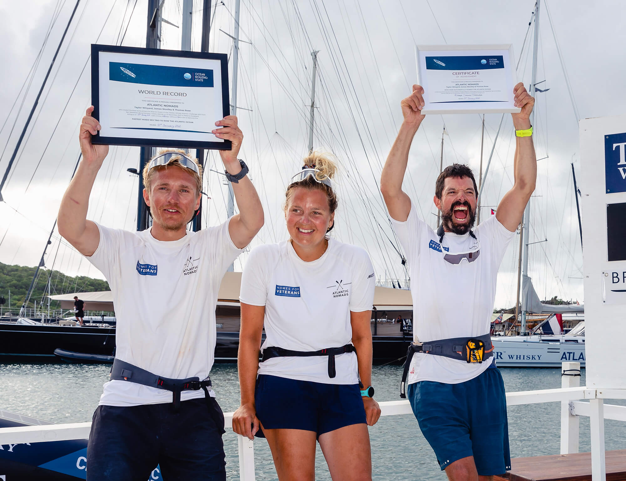 NEW WORLD RECORD - Congratulations to Team Atlantic Nomads (Taylor Winyard, James Woolley & Thomas Rose) who set out from San Sebastián de La Gomera on 12 December 2021 as part of the Talisker Whisky Atlantic Challenge and successfully rowed the 2550 nautical miles across the Atlantic Ocean, arriving in Nelson’s Dockyard, Antigua on 21 January 2021 with a time of 40 Days and 37 Minutes to become the FASTEST MIXED SEX TRIO TO ROW THE ATLANTIC OCEAN.